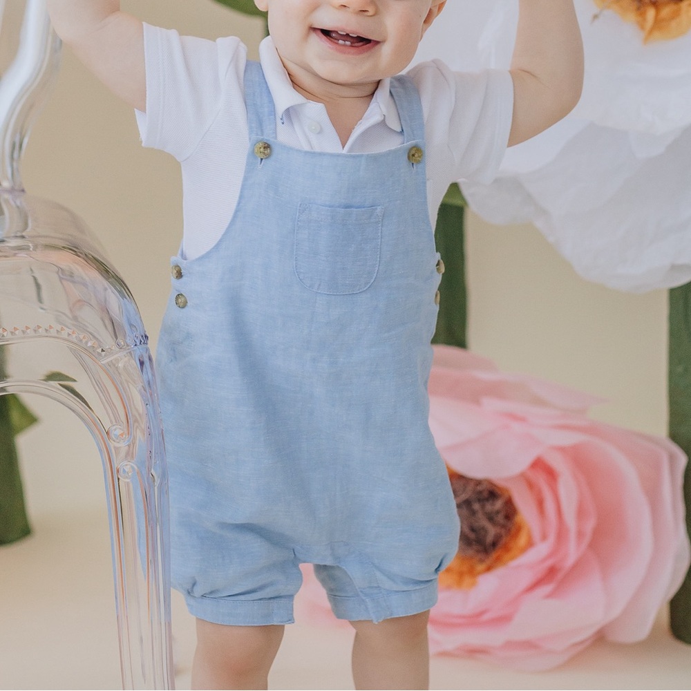 Janie and Jack Blue Linen Blend Baby Overalls